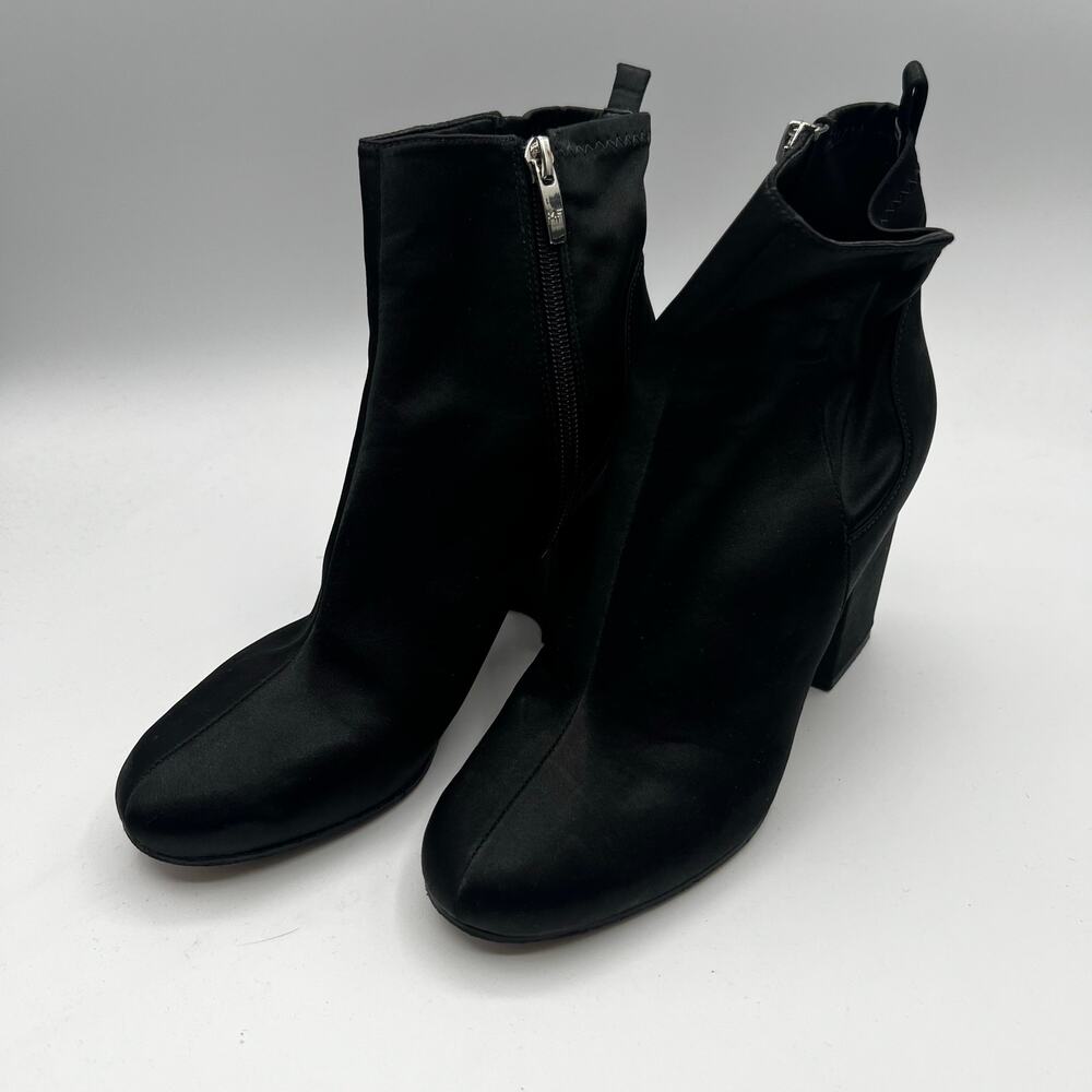 Marc Fisher Janie Black Satin Zip Heeled Ankle Boot Size 6.5